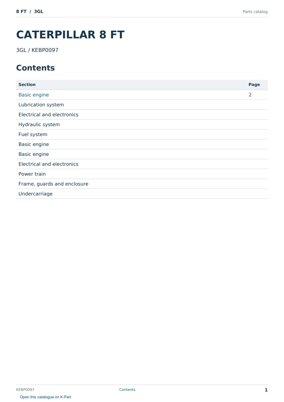 Caterpillar 8 FT S/N 3GL Partsbook KEBP0097 (English) - sample page 1 of 10 Caterpillar 8 FT S/N 3GL Partsbook KEBP0097 (English) - sample page 1 of 10