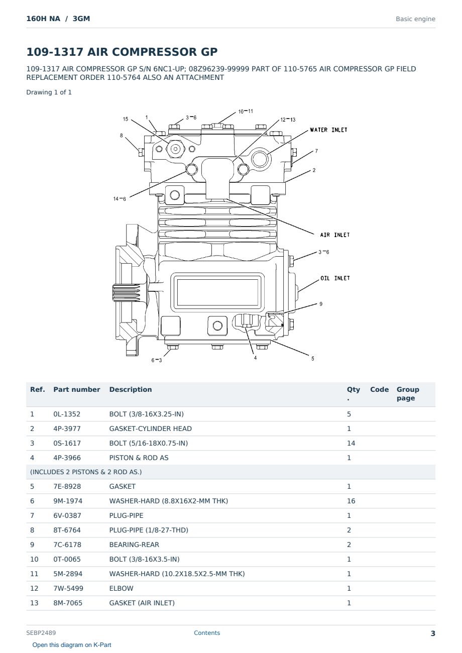 Caterpillar 160H NA S/N 3GM Partsbook SEBP2489 (English) - sample page 3 of 10 Caterpillar 160H NA S/N 3GM Partsbook SEBP2489 (English) - sample page 3 of 10