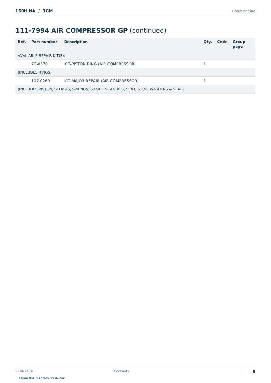 Caterpillar 160H NA S/N 3GM Partsbook SEBP2489 (English) - sample page 9 of 10 Caterpillar 160H NA S/N 3GM Partsbook SEBP2489 (English) - sample page 9 of 10