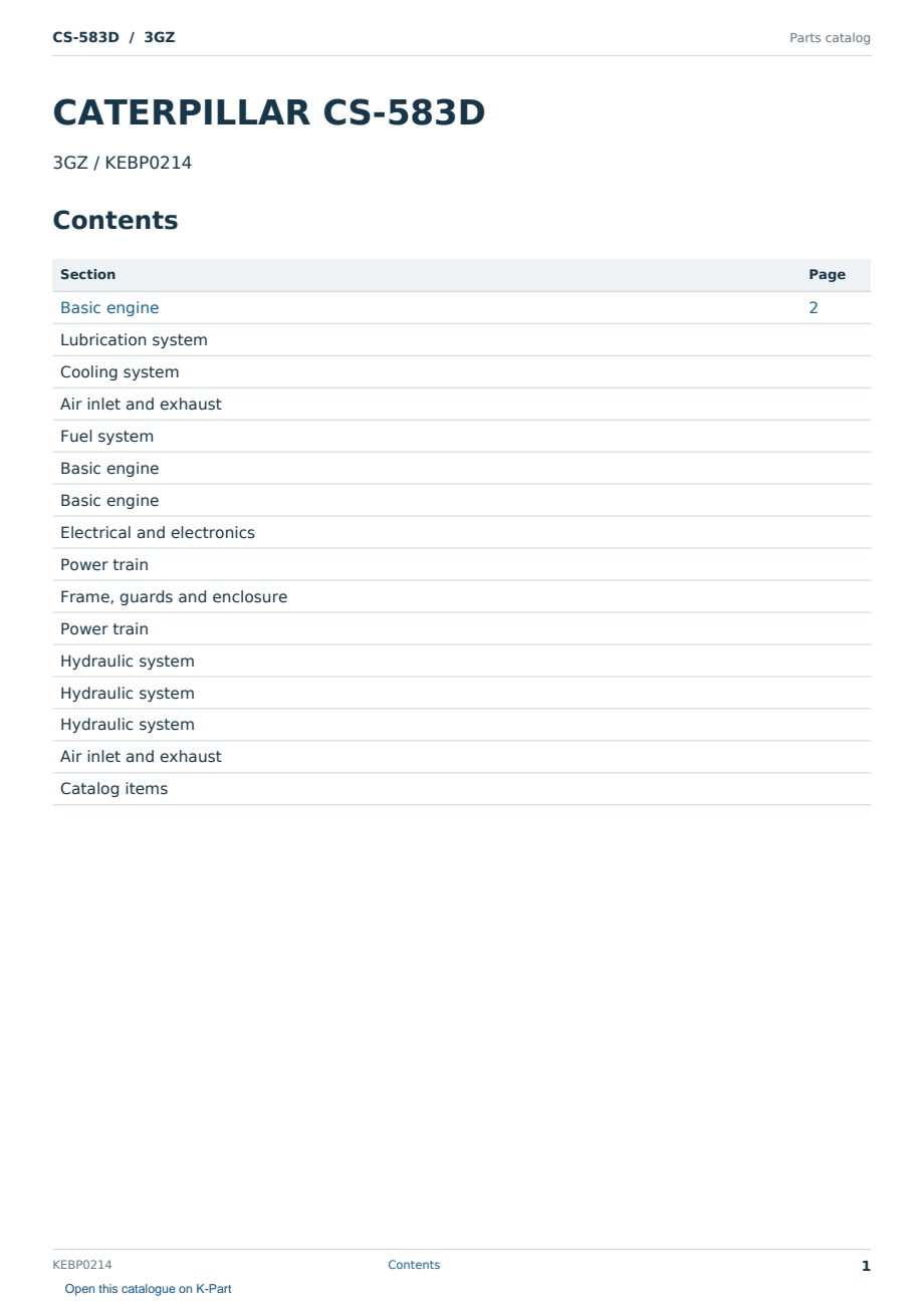 Caterpillar CS-583D S/N 3GZ Partsbook KEBP0214 (English) - sample page 1 of 10 Caterpillar CS-583D S/N 3GZ Partsbook KEBP0214 (English) - sample page 1 of 10