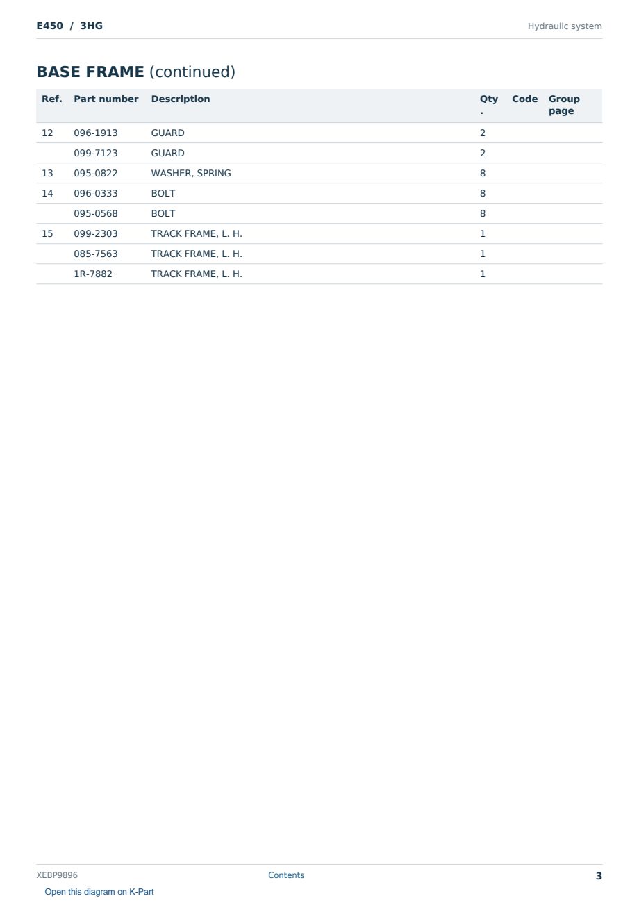 Caterpillar E450 S/N 3HG Partsbook XEBP9896 (English) - sample page 3 of 10 Caterpillar E450 S/N 3HG Partsbook XEBP9896 (English) - sample page 3 of 10