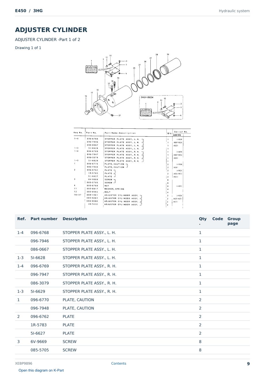 Caterpillar E450 S/N 3HG Partsbook XEBP9896 (English) - sample page 9 of 10 Caterpillar E450 S/N 3HG Partsbook XEBP9896 (English) - sample page 9 of 10