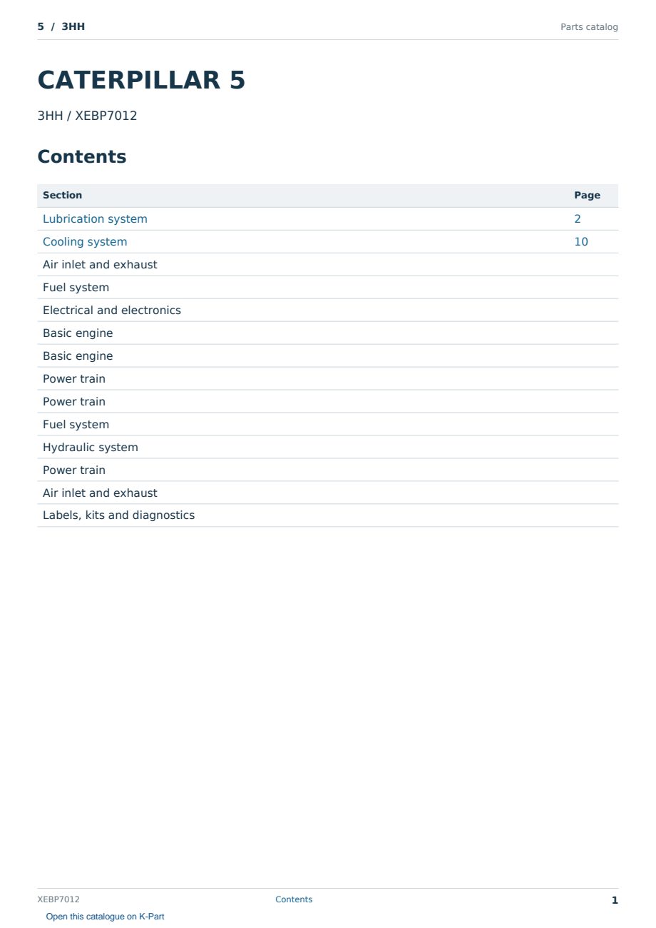 Caterpillar 5 S/N 3HH Partsbook XEBP7012 (English) - sample page 1 of 10 Caterpillar 5 S/N 3HH Partsbook XEBP7012 (English) - sample page 1 of 10
