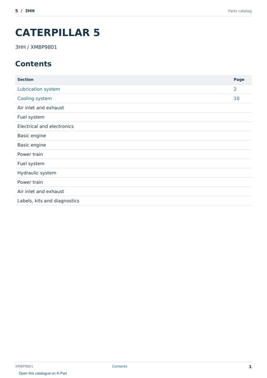 Caterpillar 5 S/N 3HH Partsbook XMBP9801 (English) - sample page 1 of 10 Caterpillar 5 S/N 3HH Partsbook XMBP9801 (English) - sample page 1 of 10