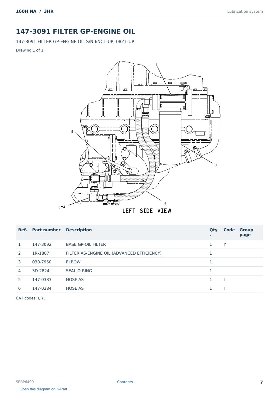 Caterpillar 160H NA S/N 3HR Partsbook SEBP6499 (English) - sample page 7 of 10 Caterpillar 160H NA S/N 3HR Partsbook SEBP6499 (English) - sample page 7 of 10