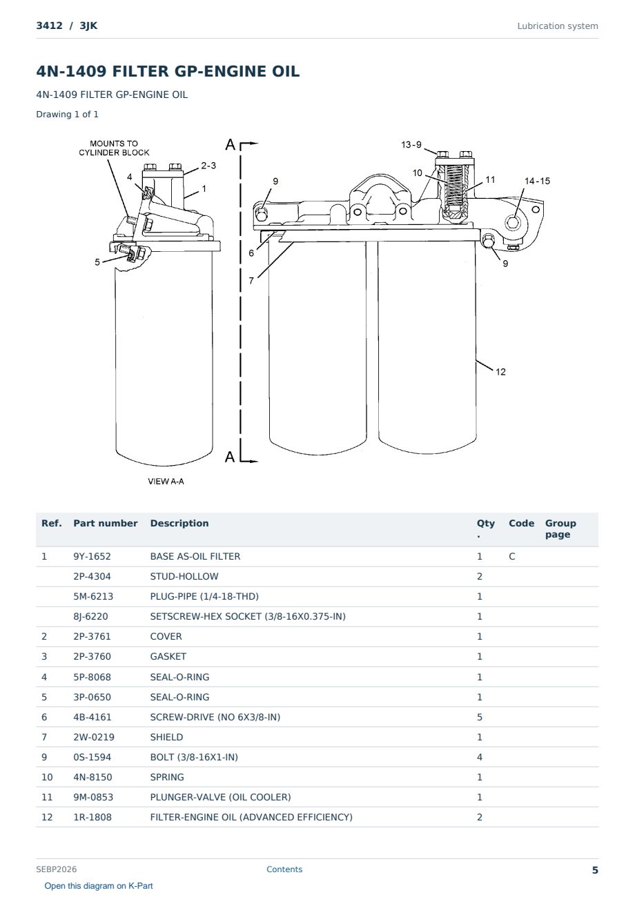 Caterpillar 3412 S/N 3JK Partsbook SEBP2026 (English) - sample page 5 of 10 Caterpillar 3412 S/N 3JK Partsbook SEBP2026 (English) - sample page 5 of 10
