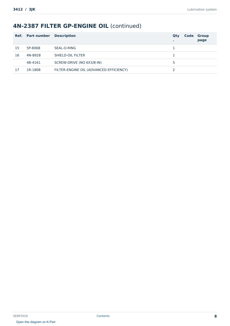Caterpillar 3412 S/N 3JK Partsbook SEBP2026 (English) - sample page 8 of 10 Caterpillar 3412 S/N 3JK Partsbook SEBP2026 (English) - sample page 8 of 10