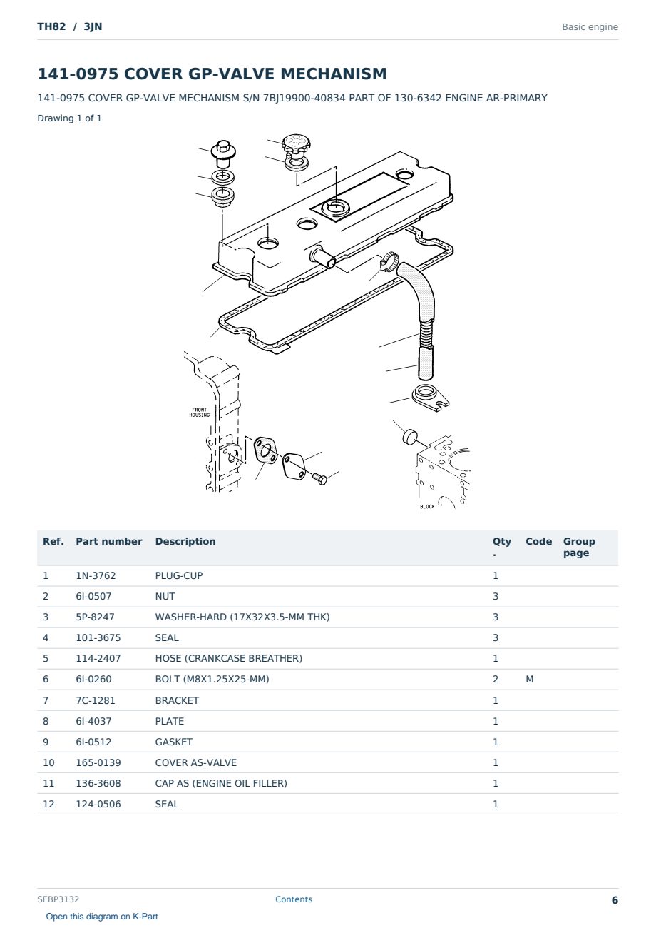 Caterpillar TH82 S/N 3JN Partsbook SEBP3132 (English) - sample page 6 of 10 Caterpillar TH82 S/N 3JN Partsbook SEBP3132 (English) - sample page 6 of 10