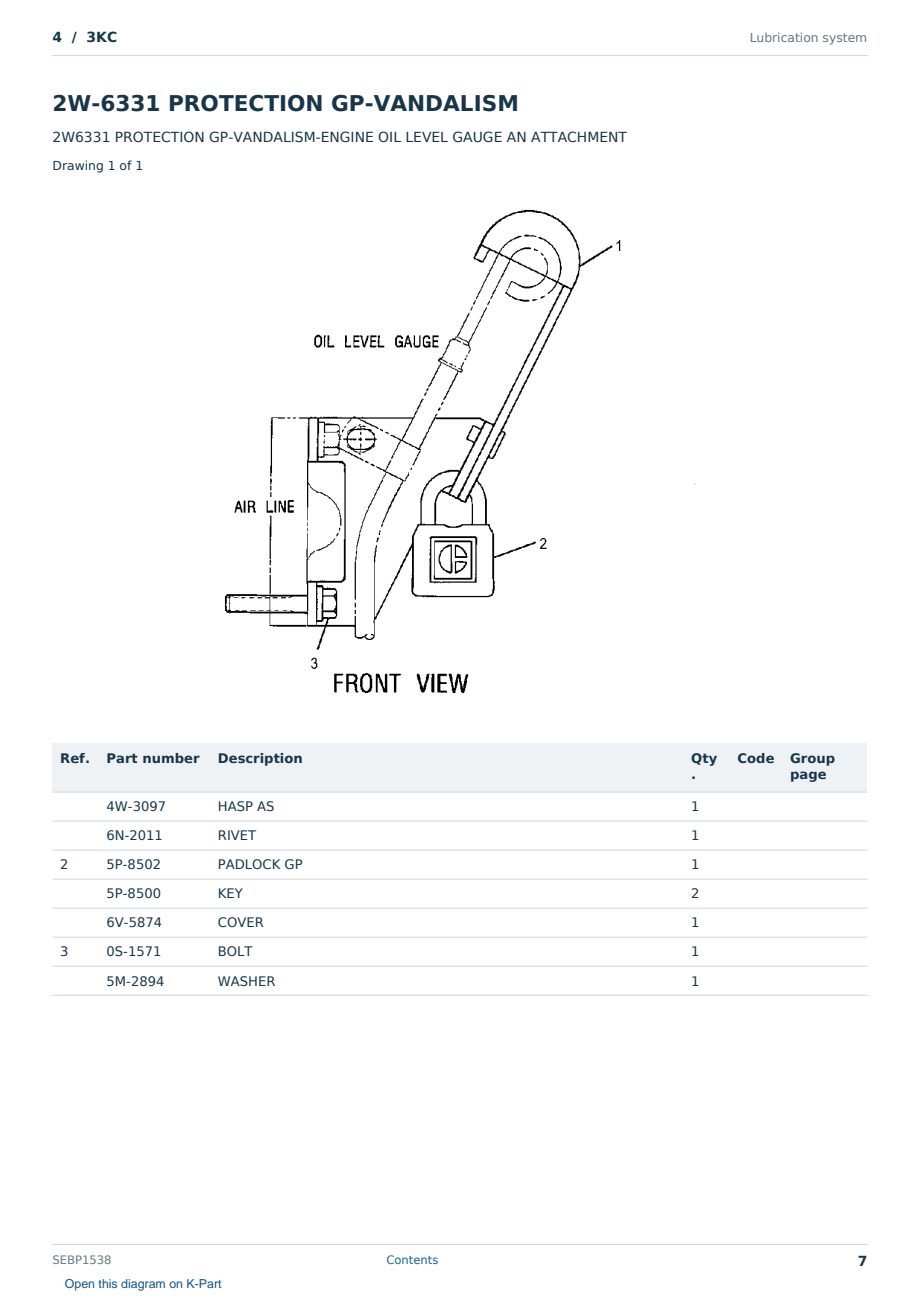Caterpillar 4 S/N 3KC Partsbook SEBP1538 (English) - sample page 7 of 10 Caterpillar 4 S/N 3KC Partsbook SEBP1538 (English) - sample page 7 of 10