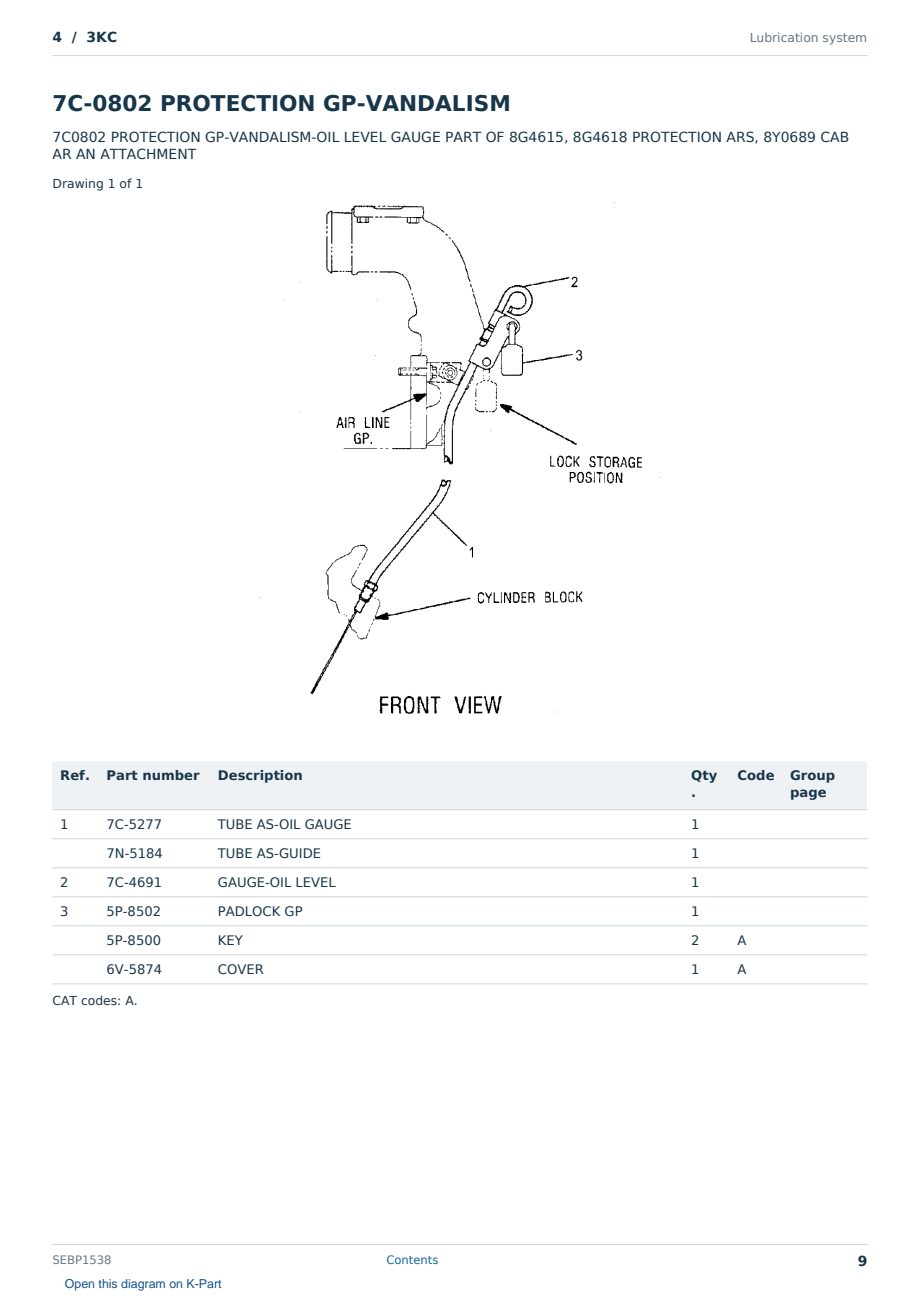 Caterpillar 4 S/N 3KC Partsbook SEBP1538 (English) - sample page 9 of 10 Caterpillar 4 S/N 3KC Partsbook SEBP1538 (English) - sample page 9 of 10