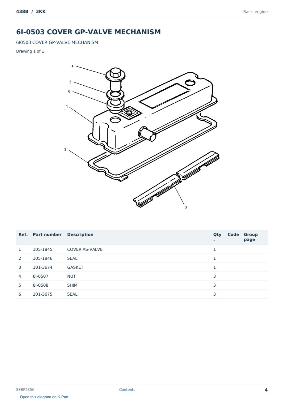 Caterpillar 438B S/N 3KK Partsbook SEBP2356 (English) - sample page 4 of 10 Caterpillar 438B S/N 3KK Partsbook SEBP2356 (English) - sample page 4 of 10