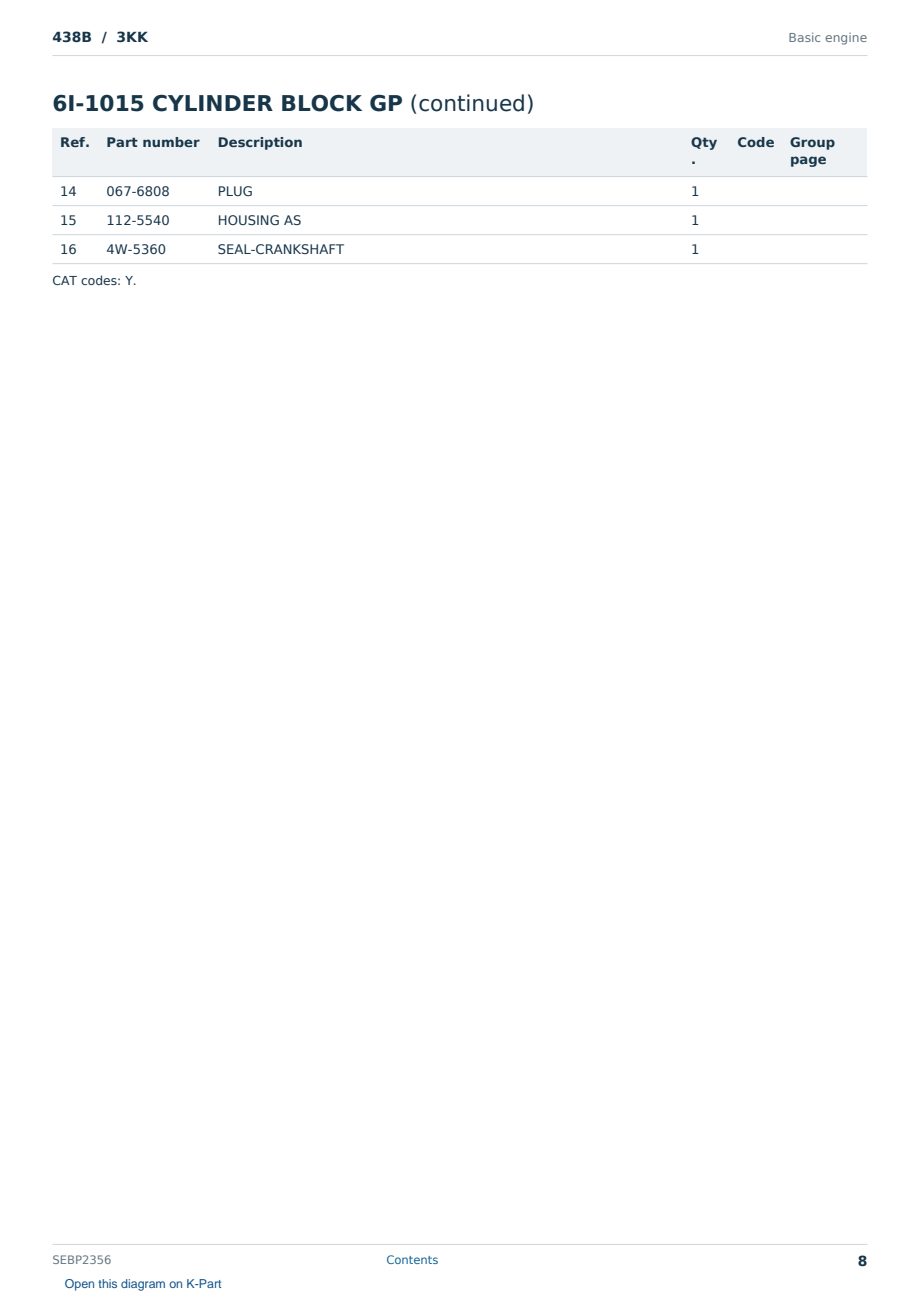 Caterpillar 438B S/N 3KK Partsbook SEBP2356 (English) - sample page 8 of 10 Caterpillar 438B S/N 3KK Partsbook SEBP2356 (English) - sample page 8 of 10