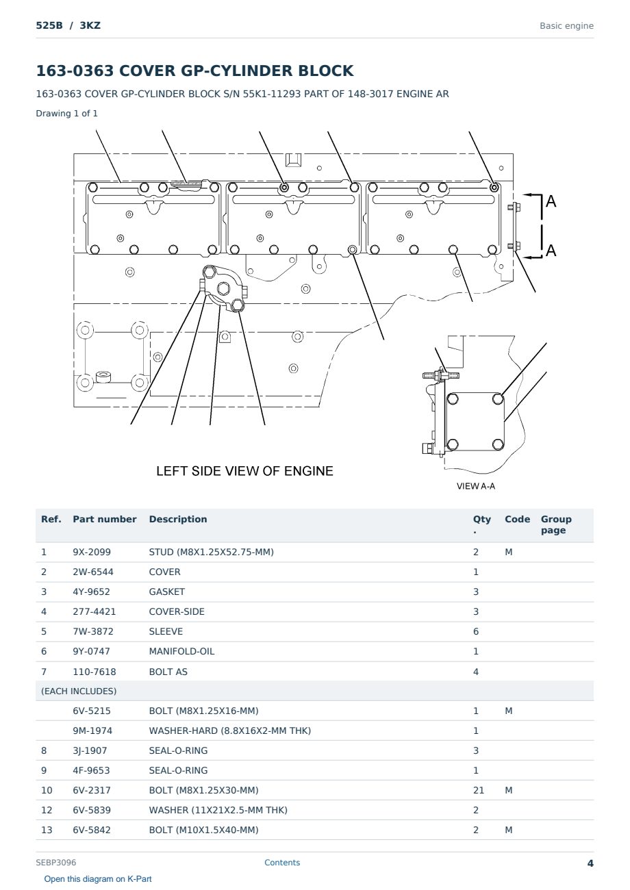 Caterpillar 525B S/N 3KZ Partsbook SEBP3096 (English) - sample page 4 of 10 Caterpillar 525B S/N 3KZ Partsbook SEBP3096 (English) - sample page 4 of 10