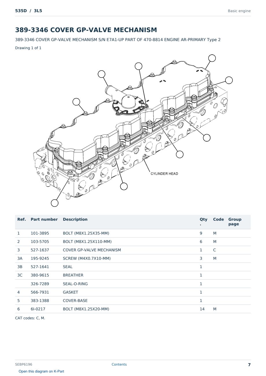 Caterpillar 535D S/N 3L5 Partsbook SEBP6196 (English) - sample page 7 of 10 Caterpillar 535D S/N 3L5 Partsbook SEBP6196 (English) - sample page 7 of 10