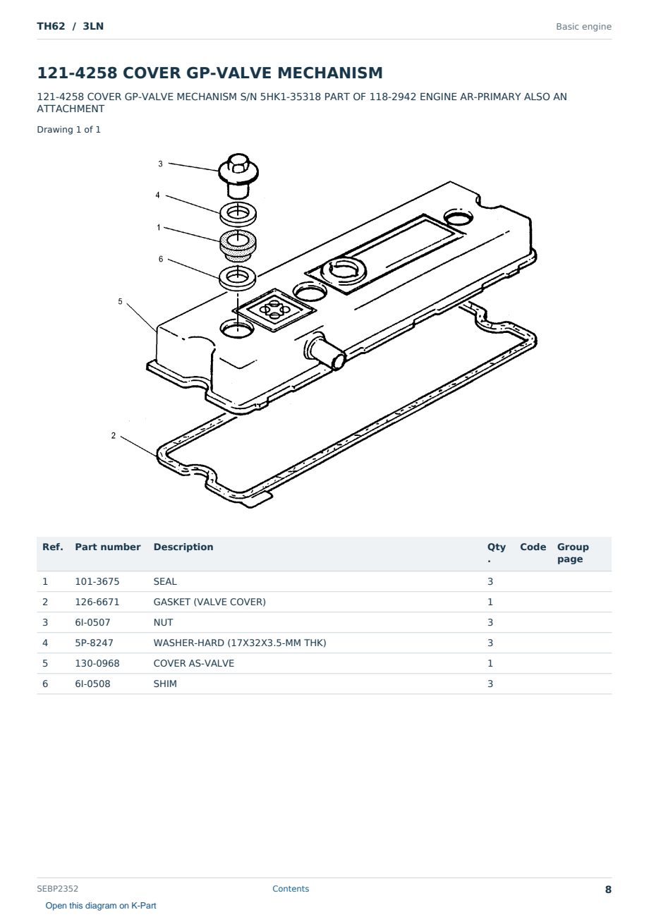 Caterpillar TH62 S/N 3LN Partsbook SEBP2352 (English) - sample page 8 of 10 Caterpillar TH62 S/N 3LN Partsbook SEBP2352 (English) - sample page 8 of 10