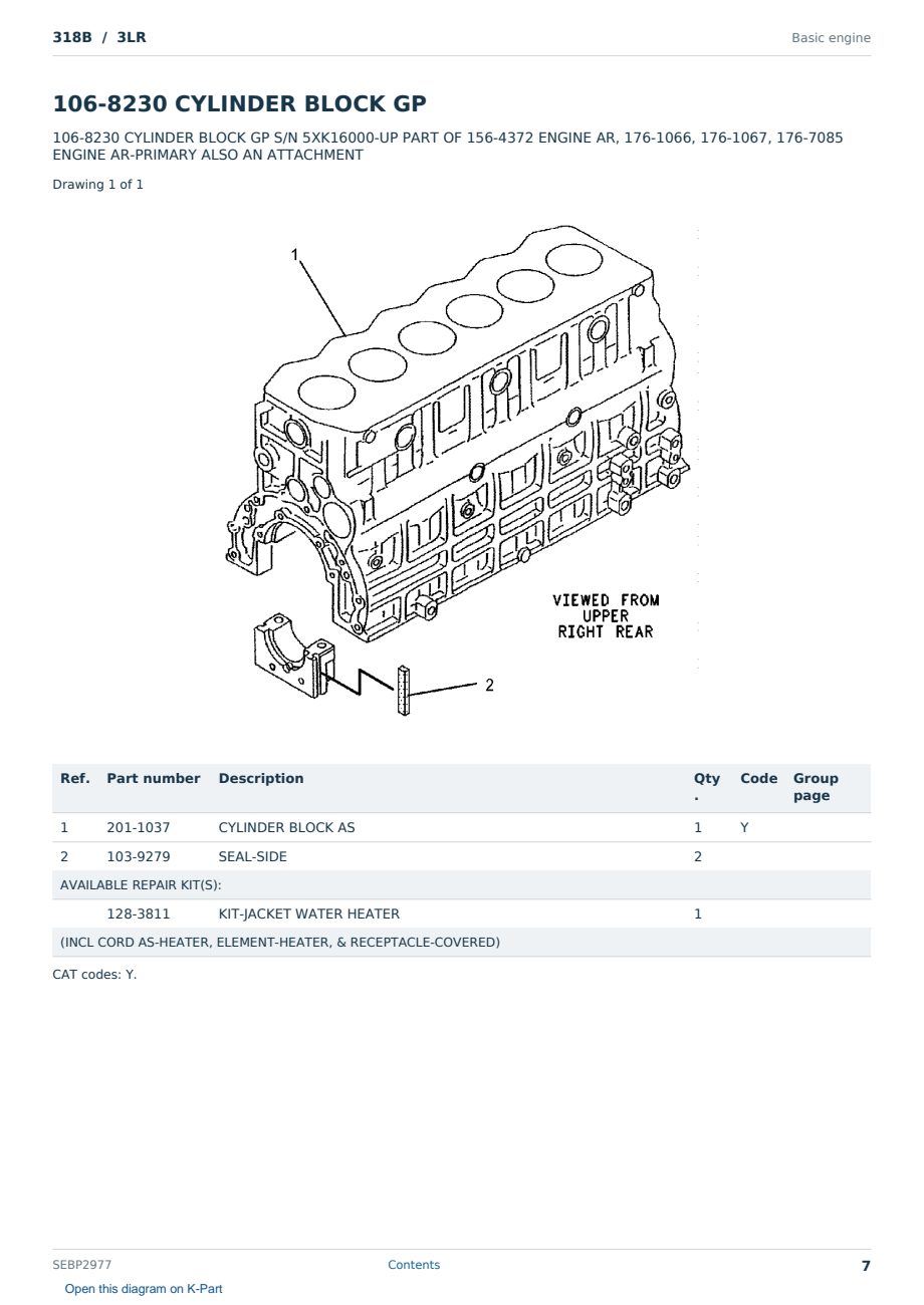 Caterpillar 318B S/N 3LR Partsbook SEBP2977 (English) - sample page 7 of 10 Caterpillar 318B S/N 3LR Partsbook SEBP2977 (English) - sample page 7 of 10