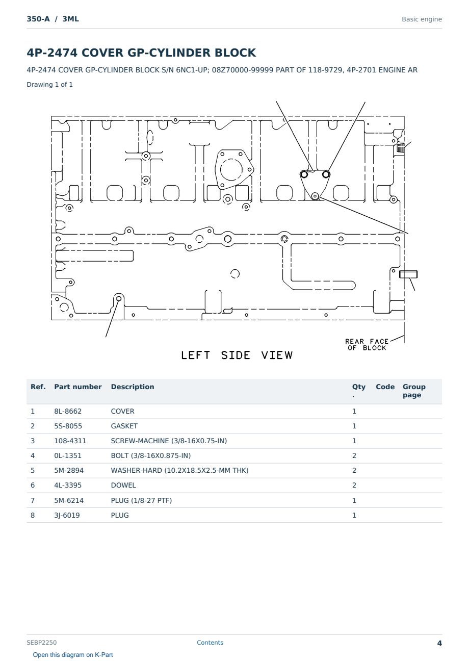 Caterpillar 350-A S/N 3ML Partsbook SEBP2250 (English) - sample page 4 of 10 Caterpillar 350-A S/N 3ML Partsbook SEBP2250 (English) - sample page 4 of 10