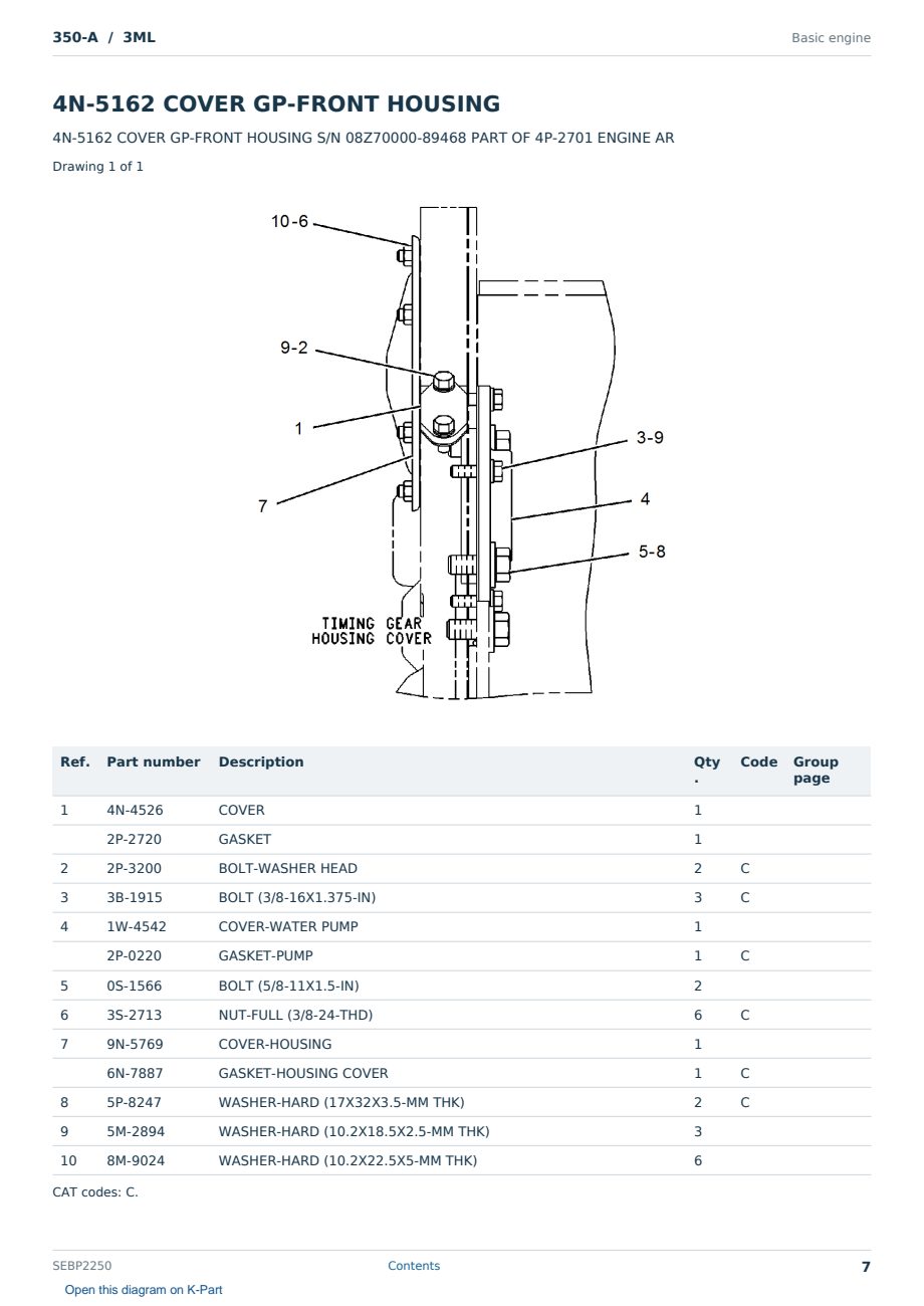 Caterpillar 350-A S/N 3ML Partsbook SEBP2250 (English) - sample page 7 of 10 Caterpillar 350-A S/N 3ML Partsbook SEBP2250 (English) - sample page 7 of 10