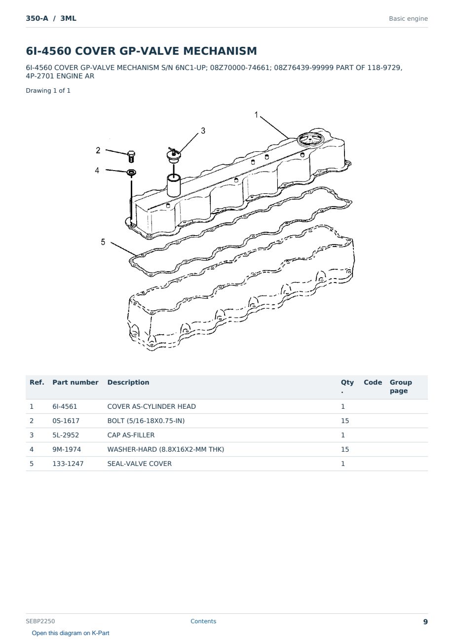 Caterpillar 350-A S/N 3ML Partsbook SEBP2250 (English) - sample page 9 of 10 Caterpillar 350-A S/N 3ML Partsbook SEBP2250 (English) - sample page 9 of 10