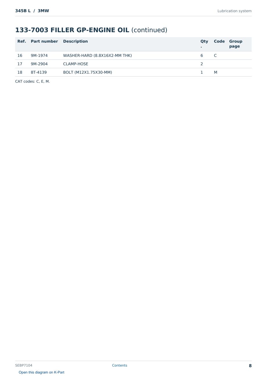 Caterpillar 345B L S/N 3MW Partsbook SEBP7104 (English) - sample page 8 of 10 Caterpillar 345B L S/N 3MW Partsbook SEBP7104 (English) - sample page 8 of 10
