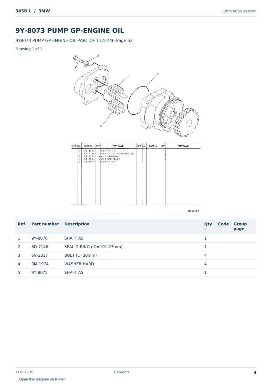 Caterpillar 345B L S/N 3MW Partsbook XEBP7735 (English) - sample page 4 of 10 Caterpillar 345B L S/N 3MW Partsbook XEBP7735 (English) - sample page 4 of 10