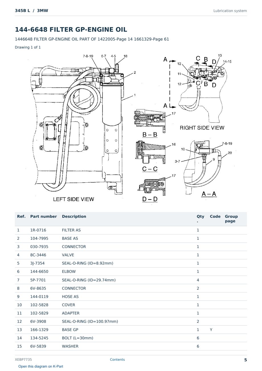 Caterpillar 345B L S/N 3MW Partsbook XEBP7735 (English) - sample page 5 of 10 Caterpillar 345B L S/N 3MW Partsbook XEBP7735 (English) - sample page 5 of 10