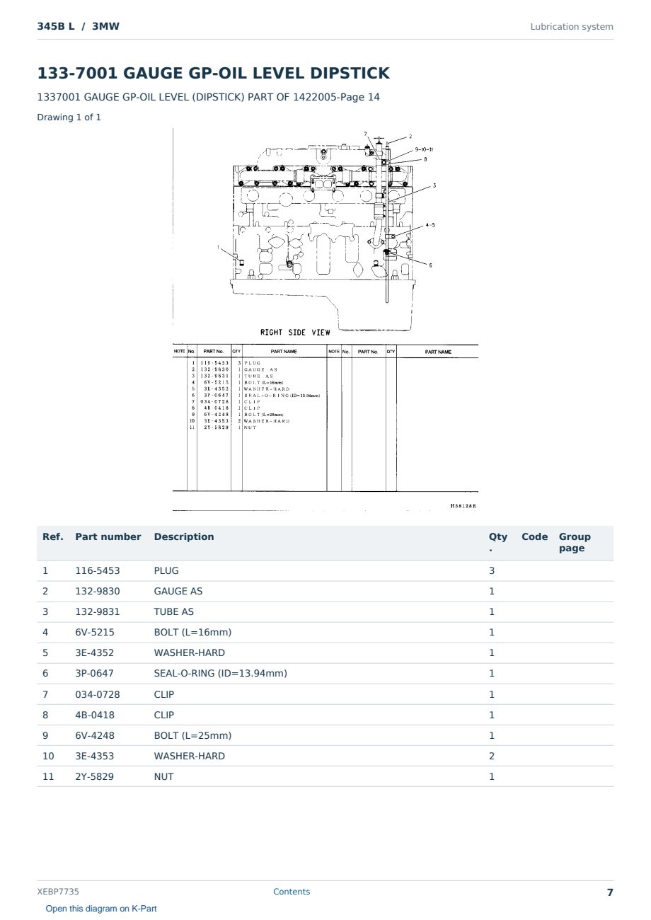 Caterpillar 345B L S/N 3MW Partsbook XEBP7735 (English) - sample page 7 of 10 Caterpillar 345B L S/N 3MW Partsbook XEBP7735 (English) - sample page 7 of 10