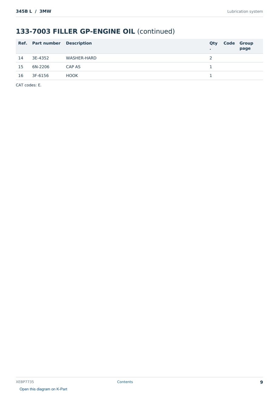 Caterpillar 345B L S/N 3MW Partsbook XEBP7735 (English) - sample page 9 of 10 Caterpillar 345B L S/N 3MW Partsbook XEBP7735 (English) - sample page 9 of 10