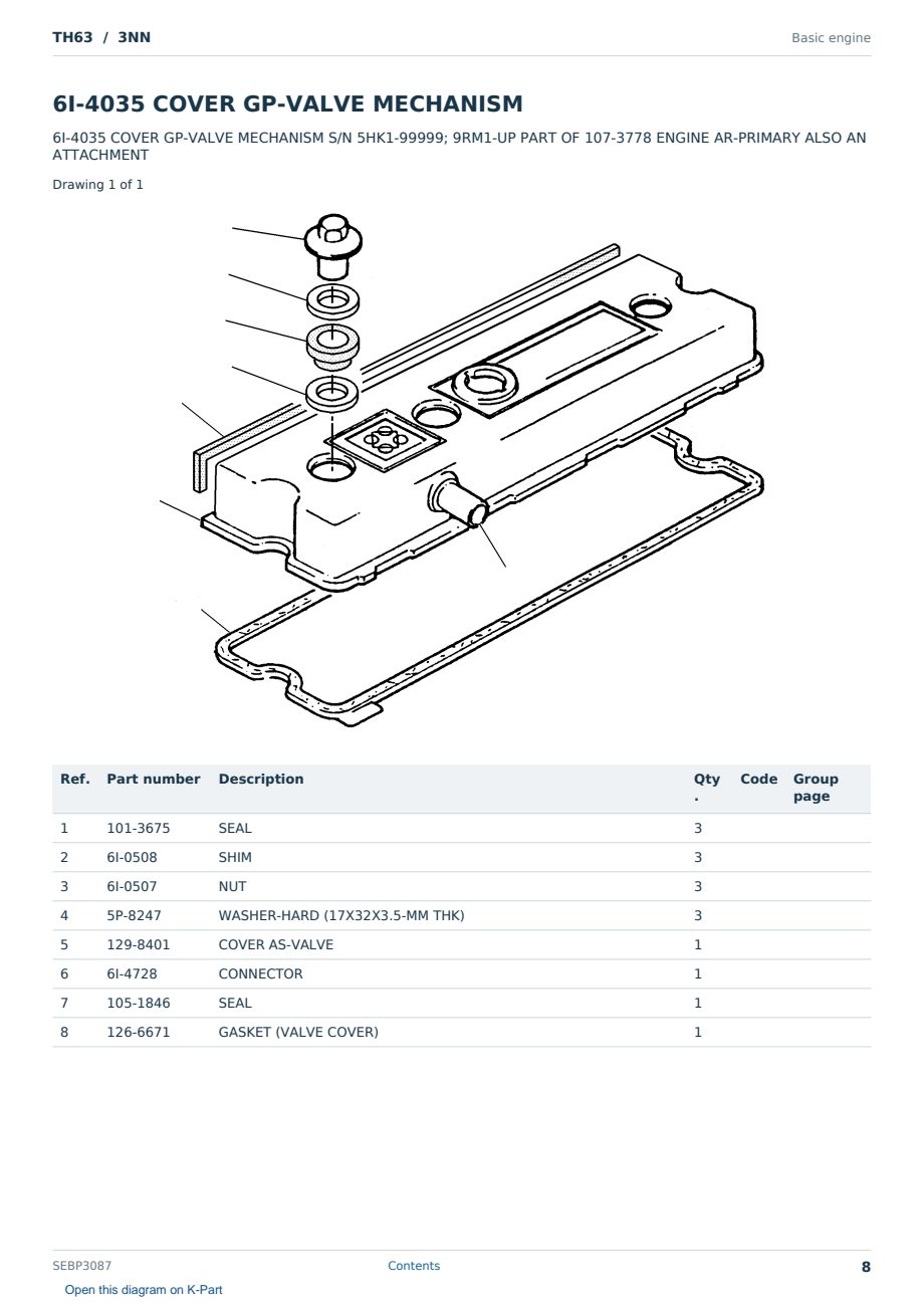 Caterpillar TH63 S/N 3NN Partsbook SEBP3087 (English) - sample page 8 of 10 Caterpillar TH63 S/N 3NN Partsbook SEBP3087 (English) - sample page 8 of 10