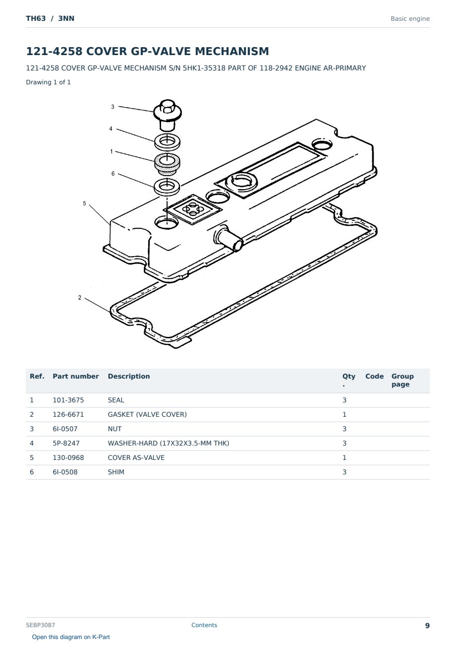 Caterpillar TH63 S/N 3NN Partsbook SEBP3087 (English) - sample page 9 of 10 Caterpillar TH63 S/N 3NN Partsbook SEBP3087 (English) - sample page 9 of 10
