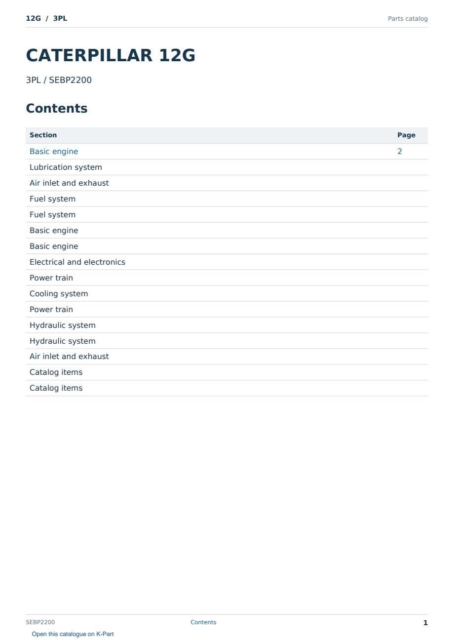 Caterpillar 12G S/N 3PL Partsbook SEBP2200 (English) - sample page 1 of 10 Caterpillar 12G S/N 3PL Partsbook SEBP2200 (English) - sample page 1 of 10