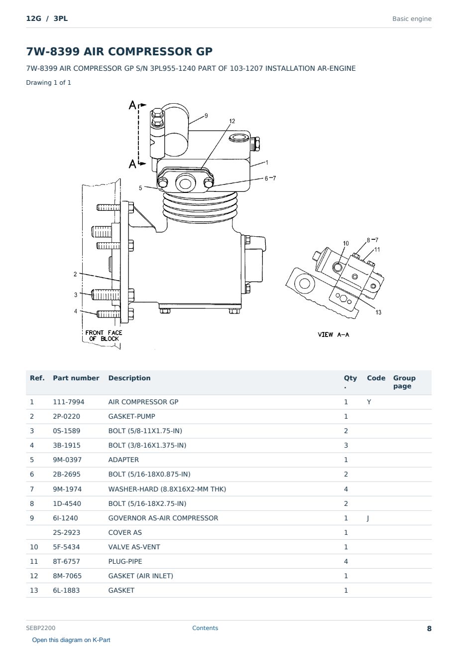 Caterpillar 12G S/N 3PL Partsbook SEBP2200 (English) - sample page 8 of 10 Caterpillar 12G S/N 3PL Partsbook SEBP2200 (English) - sample page 8 of 10