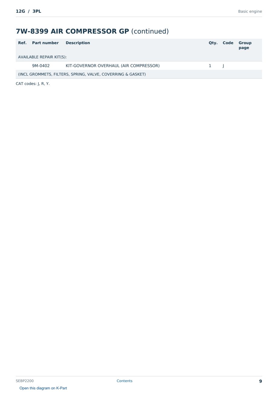 Caterpillar 12G S/N 3PL Partsbook SEBP2200 (English) - sample page 9 of 10 Caterpillar 12G S/N 3PL Partsbook SEBP2200 (English) - sample page 9 of 10