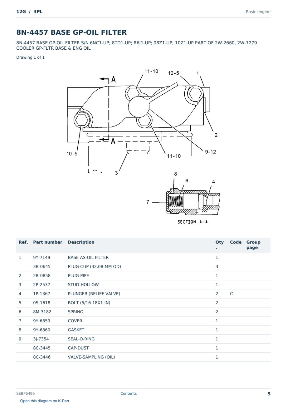 Caterpillar 12G S/N 3PL Partsbook SEBP6496 (English) - sample page 5 of 10 Caterpillar 12G S/N 3PL Partsbook SEBP6496 (English) - sample page 5 of 10