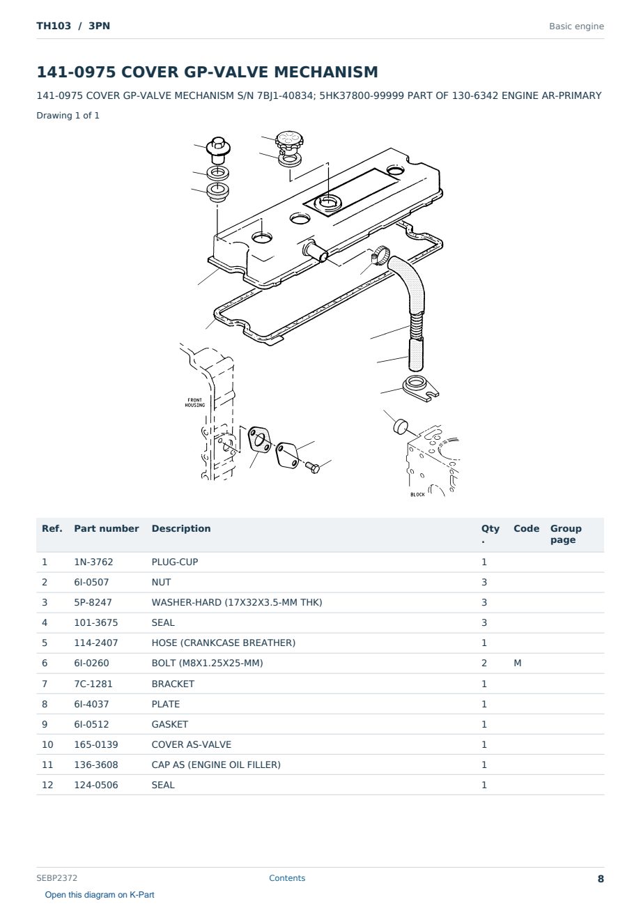 Caterpillar TH103 S/N 3PN Partsbook SEBP2372 (English) - sample page 8 of 10 Caterpillar TH103 S/N 3PN Partsbook SEBP2372 (English) - sample page 8 of 10