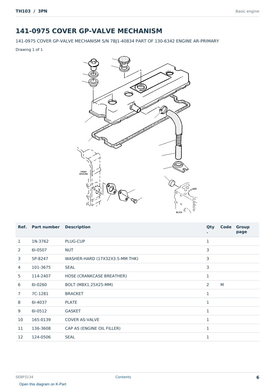 Caterpillar TH103 S/N 3PN Partsbook SEBP3134 (English) - sample page 6 of 10 Caterpillar TH103 S/N 3PN Partsbook SEBP3134 (English) - sample page 6 of 10