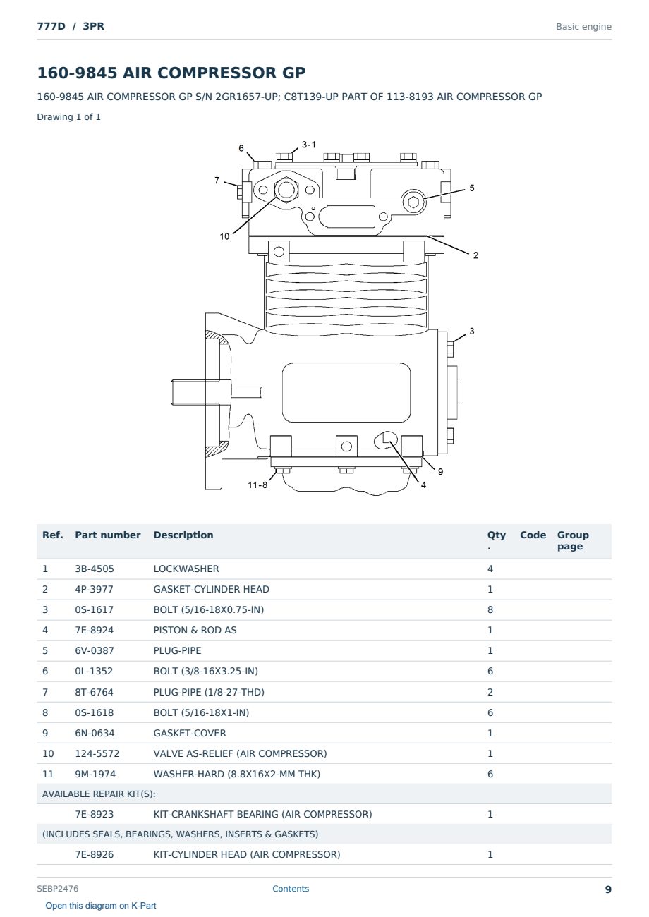 Caterpillar 777D S/N 3PR Partsbook SEBP2476 (English) - sample page 9 of 10 Caterpillar 777D S/N 3PR Partsbook SEBP2476 (English) - sample page 9 of 10