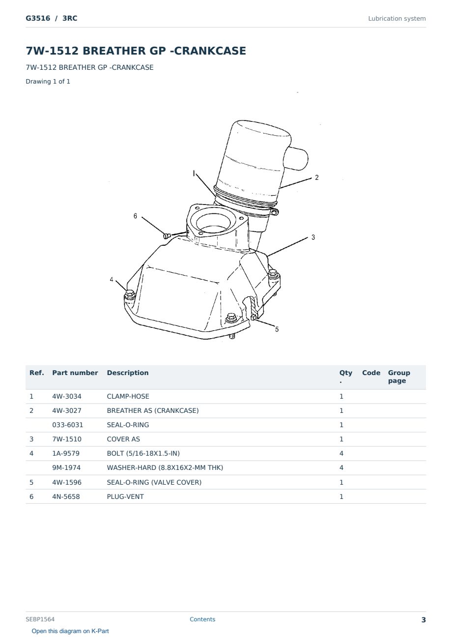Caterpillar G3516 S/N 3RC Partsbook SEBP1564 (English) - sample page 3 of 10 Caterpillar G3516 S/N 3RC Partsbook SEBP1564 (English) - sample page 3 of 10