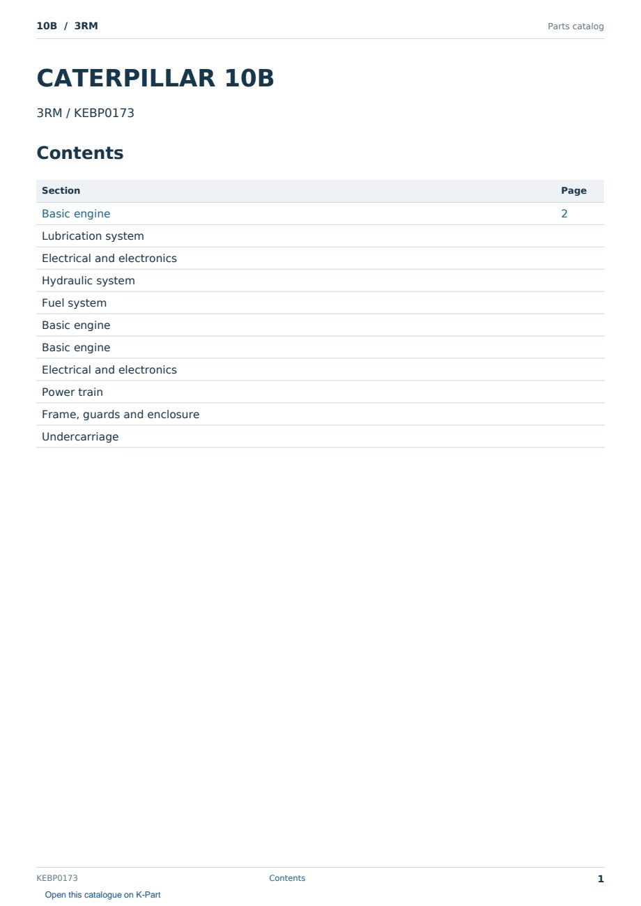 Caterpillar 10B S/N 3RM Partsbook KEBP0173 (English) - sample page 1 of 10 Caterpillar 10B S/N 3RM Partsbook KEBP0173 (English) - sample page 1 of 10