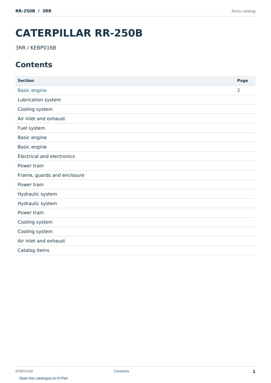 Caterpillar RR-250B S/N 3RR Partsbook KEBP0168 (English) - sample page 1 of 10 Caterpillar RR-250B S/N 3RR Partsbook KEBP0168 (English) - sample page 1 of 10