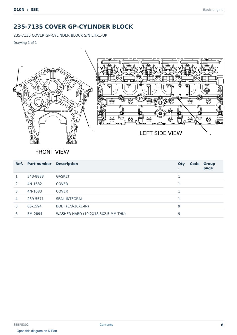 Caterpillar D10N S/N 3SK Partsbook SEBP5302 (English) - sample page 8 of 10 Caterpillar D10N S/N 3SK Partsbook SEBP5302 (English) - sample page 8 of 10