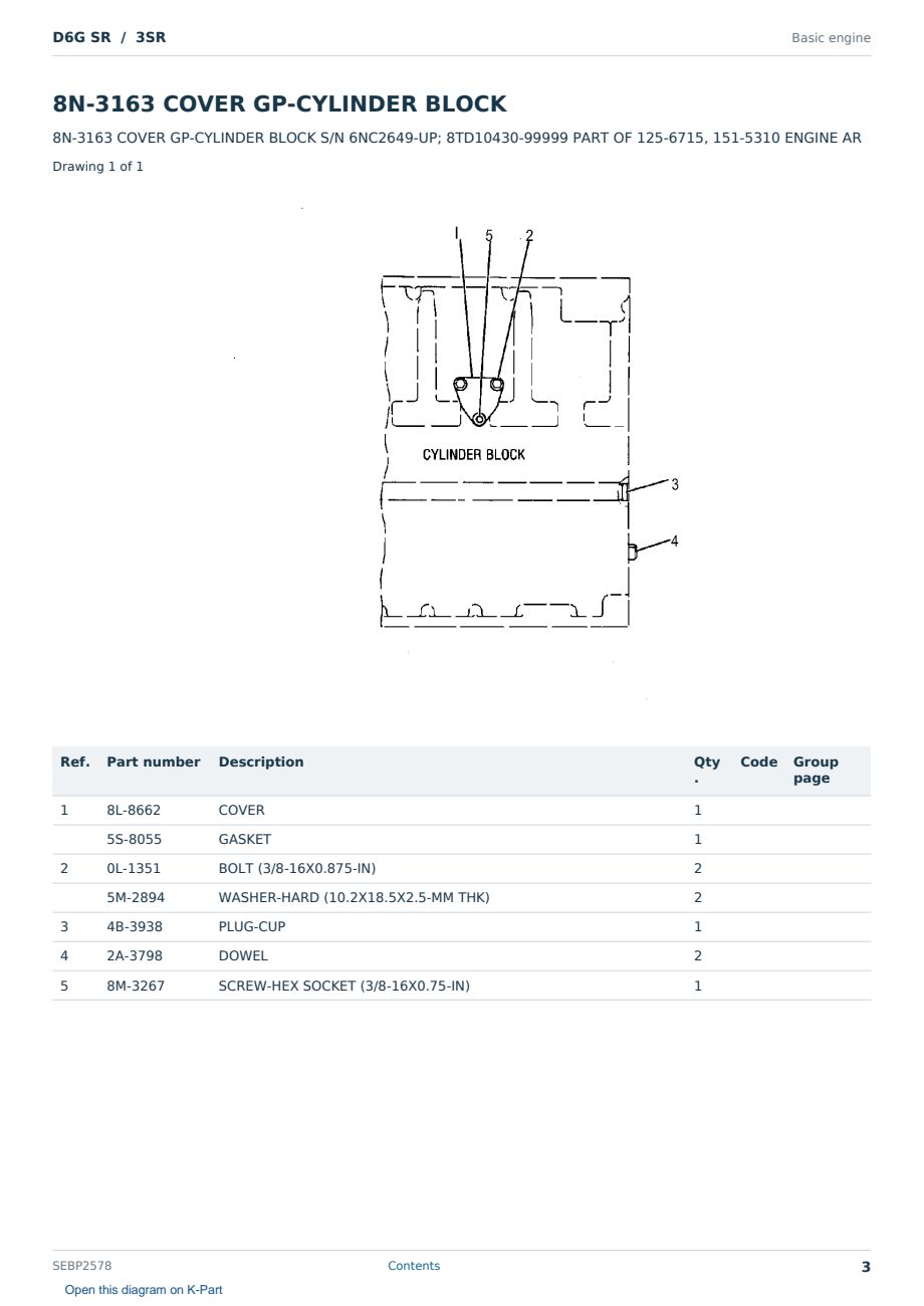 Caterpillar D6G SR S/N 3SR Partsbook SEBP2578 (English) - sample page 3 of 10 Caterpillar D6G SR S/N 3SR Partsbook SEBP2578 (English) - sample page 3 of 10