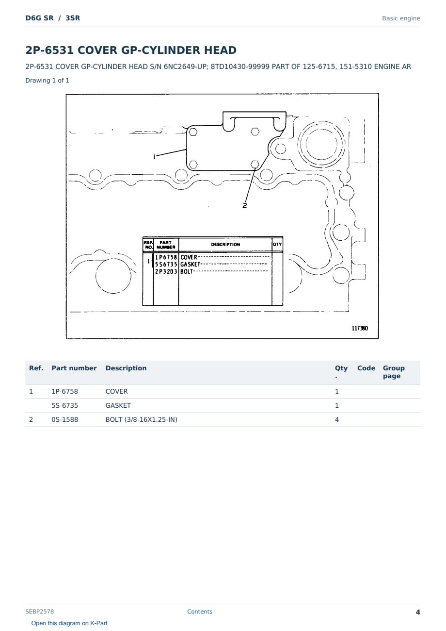 Caterpillar D6G SR S/N 3SR Partsbook SEBP2578 (English) - sample page 4 of 10 Caterpillar D6G SR S/N 3SR Partsbook SEBP2578 (English) - sample page 4 of 10