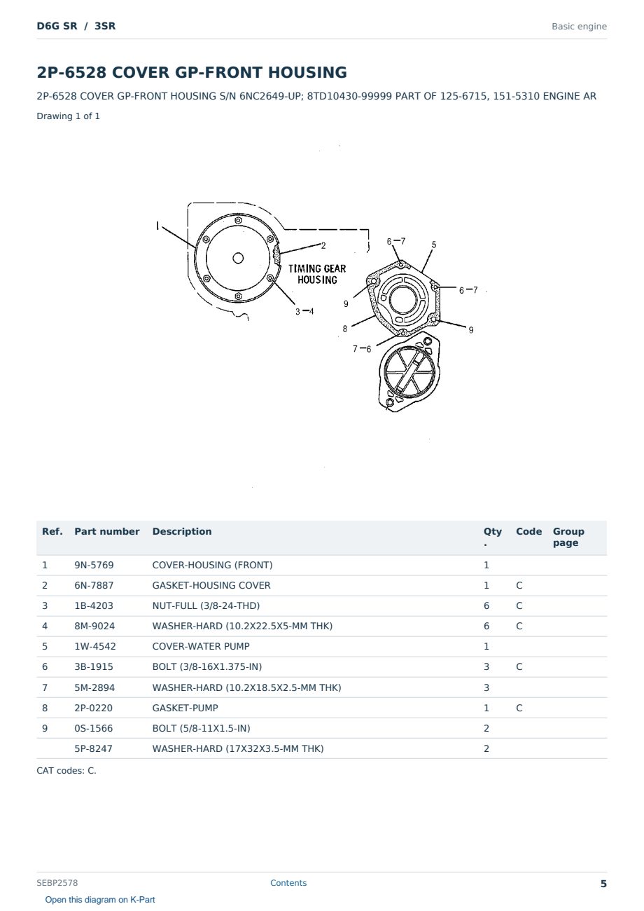 Caterpillar D6G SR S/N 3SR Partsbook SEBP2578 (English) - sample page 5 of 10 Caterpillar D6G SR S/N 3SR Partsbook SEBP2578 (English) - sample page 5 of 10