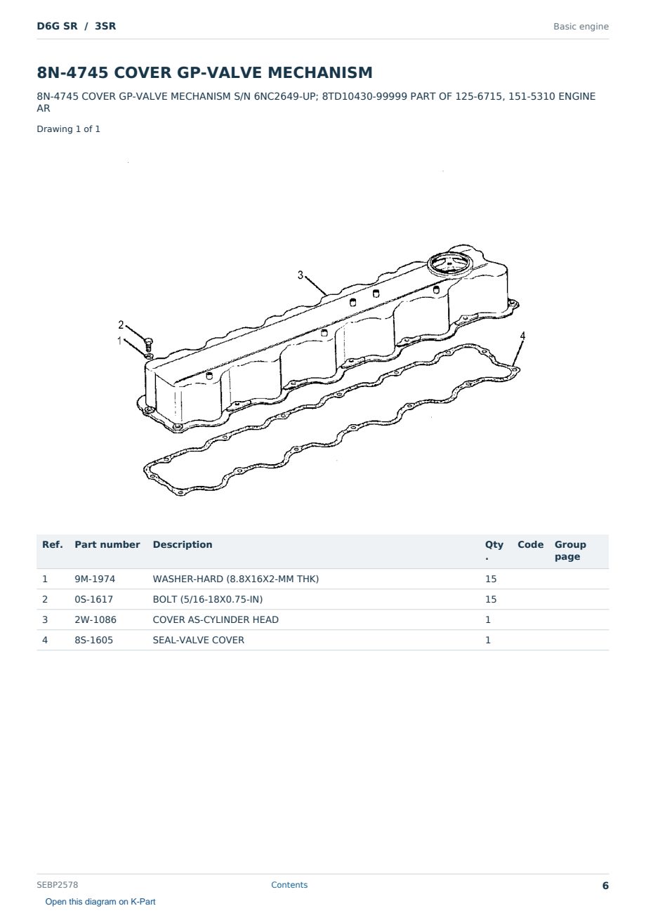 Caterpillar D6G SR S/N 3SR Partsbook SEBP2578 (English) - sample page 6 of 10 Caterpillar D6G SR S/N 3SR Partsbook SEBP2578 (English) - sample page 6 of 10