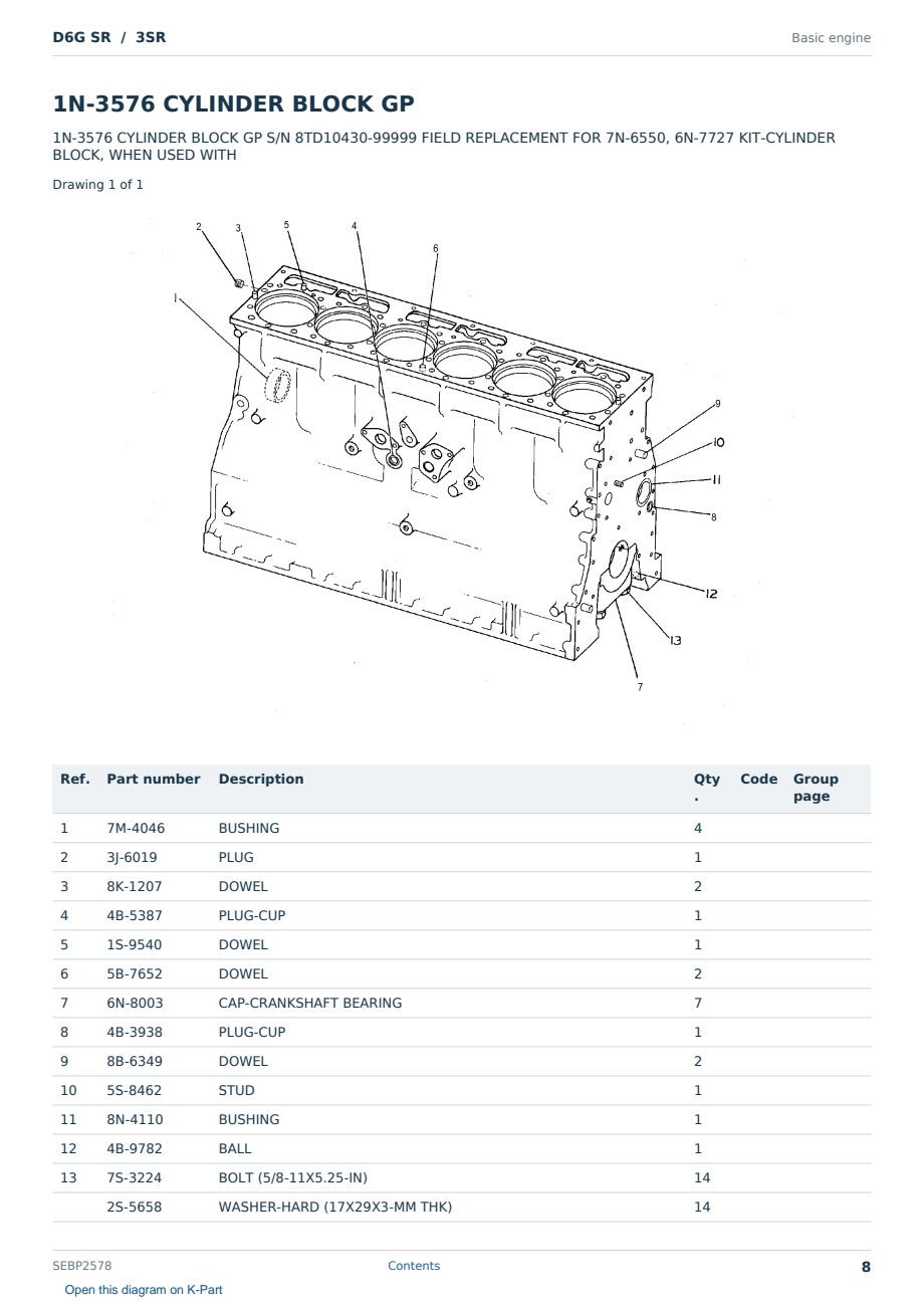 Caterpillar D6G SR S/N 3SR Partsbook SEBP2578 (English) - sample page 8 of 10 Caterpillar D6G SR S/N 3SR Partsbook SEBP2578 (English) - sample page 8 of 10