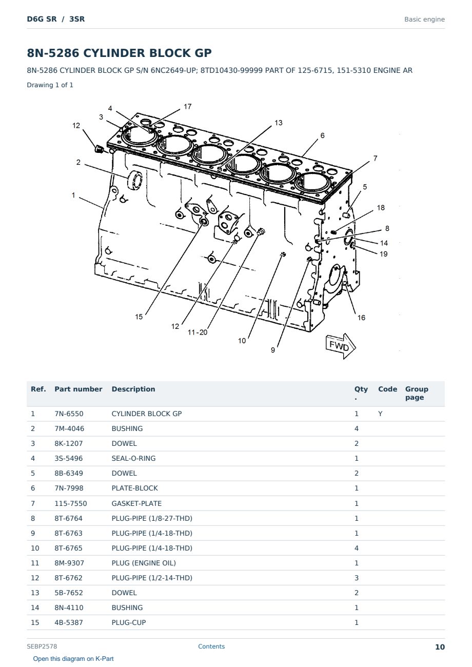 Caterpillar D6G SR S/N 3SR Partsbook SEBP2578 (English) - sample page 10 of 10 Caterpillar D6G SR S/N 3SR Partsbook SEBP2578 (English) - sample page 10 of 10