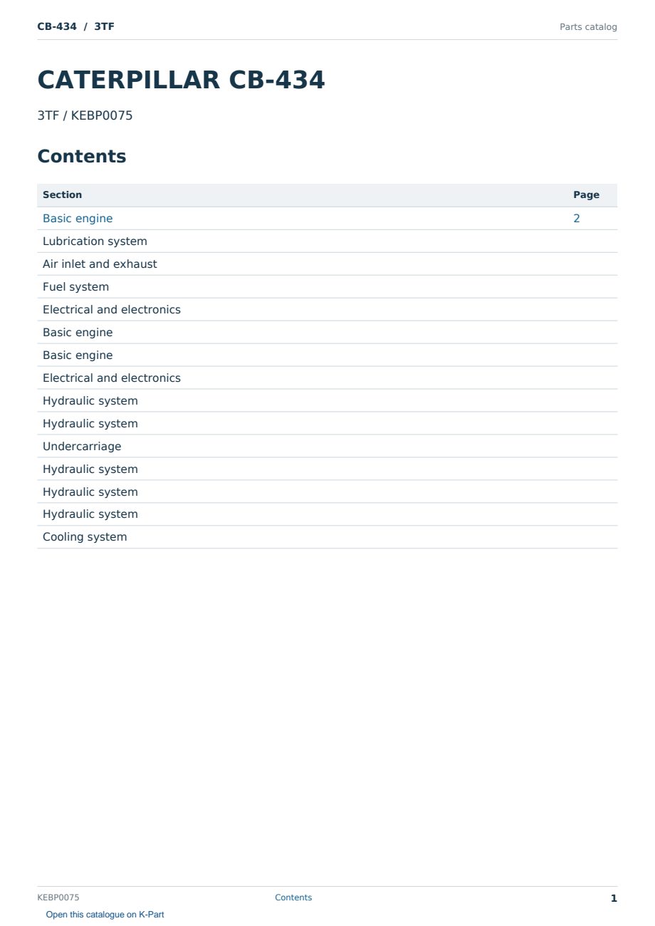 Caterpillar CB-434 S/N 3TF Partsbook KEBP0075 (English) - sample page 1 of 10 Caterpillar CB-434 S/N 3TF Partsbook KEBP0075 (English) - sample page 1 of 10