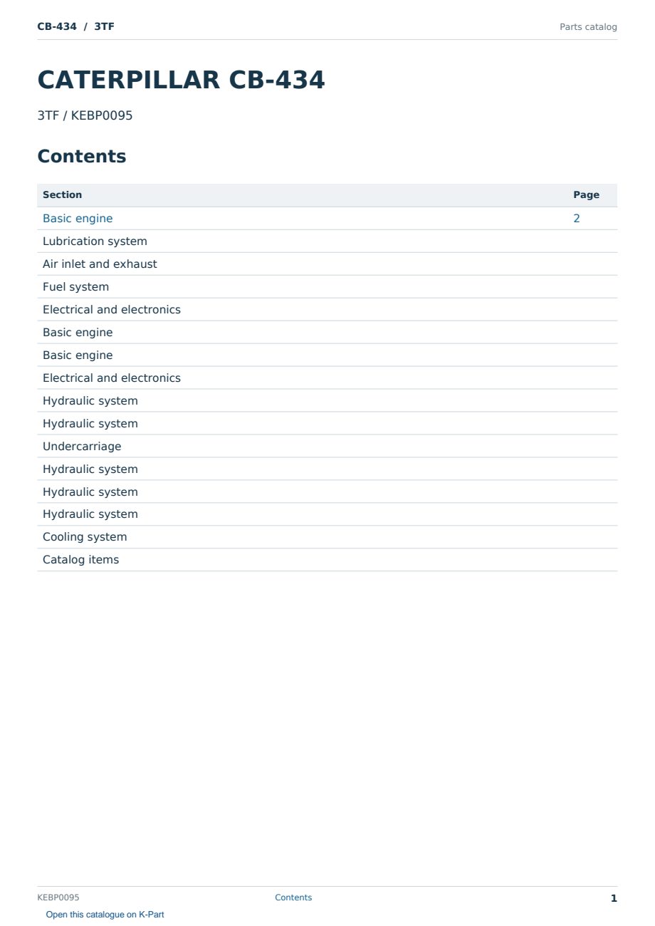 Caterpillar CB-434 S/N 3TF Partsbook KEBP0095 (English) - sample page 1 of 10 Caterpillar CB-434 S/N 3TF Partsbook KEBP0095 (English) - sample page 1 of 10