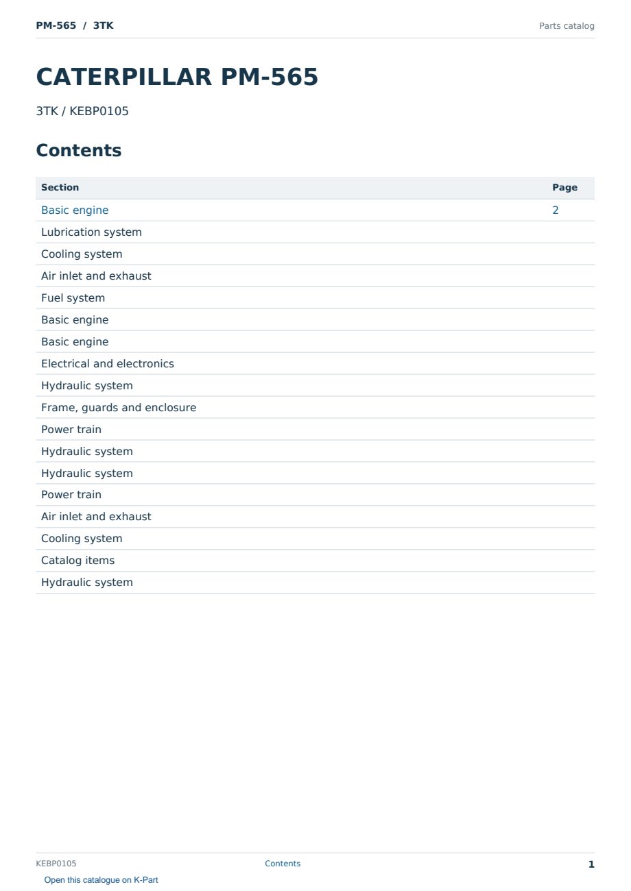 Caterpillar PM-565 S/N 3TK Partsbook KEBP0105 (English) - sample page 1 of 10 Caterpillar PM-565 S/N 3TK Partsbook KEBP0105 (English) - sample page 1 of 10